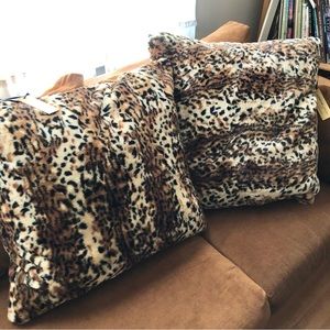 Adrienne Landau Leopard Faux Fur Feather Down Throw Pillows